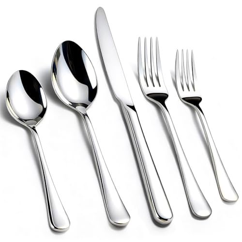 KIKCOIN 60 Pack Silverware Set for 12, Heavy Duty Stainless Steel Flatware Set, Mirror Polished Cutlery Utensils Set Includes Forks and Spoons Set for Home Kitchen Restaurant Wedding - Image 1