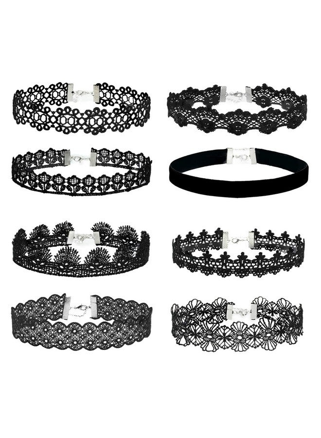 Milakoo 8 Pcs Women Black Lace Choker 1.2" Width Necklace For Women Best Gifts - Image 1