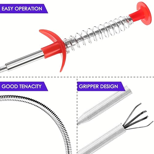 Domejo Drain Snake, Drain Clog Remover - Gutter Cleaning Tools Drain Cleaner for Toilet Sewer Shower Kitchen Bathroom Tub Clogged Drains Opener Cleaning Tool, Flexible Grabber Claw Pick Up Reacher (63 inch) - Image 5