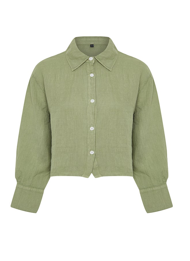 trendyol - Mint 100% Linen Oversize Shirt TWOSS24GO00121 - Image 1