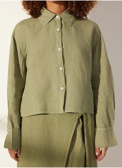 trendyol Mint 100% Linen Oversize Shirt TWOSS24GO00121  - Image 4