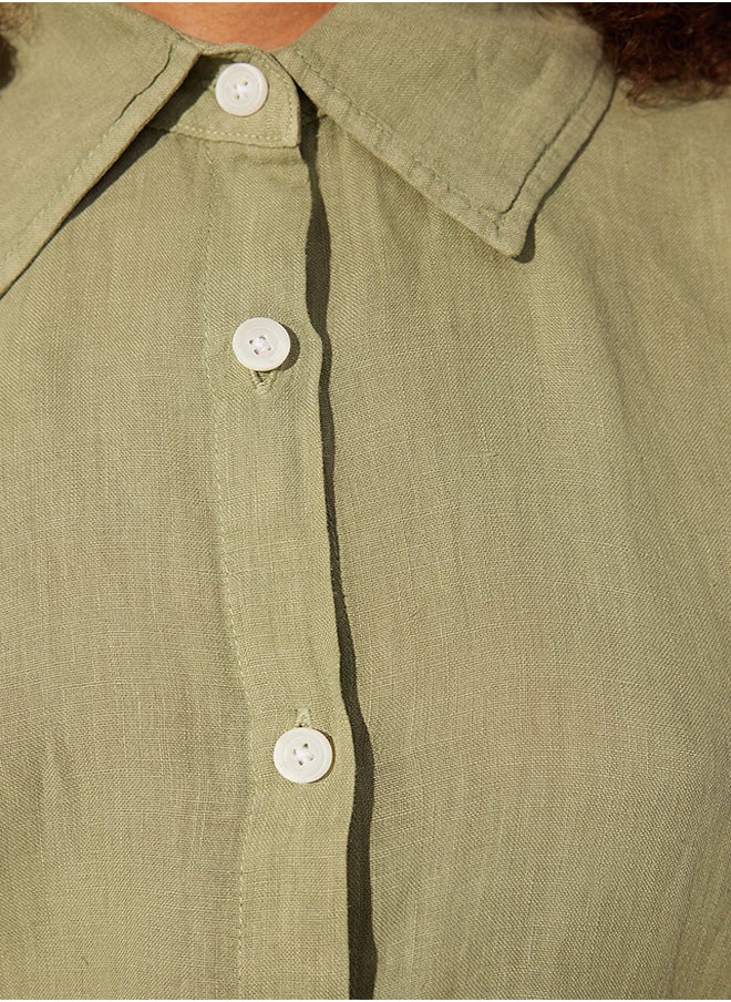 trendyol - Mint 100% Linen Oversize Shirt TWOSS24GO00121 - Image 1