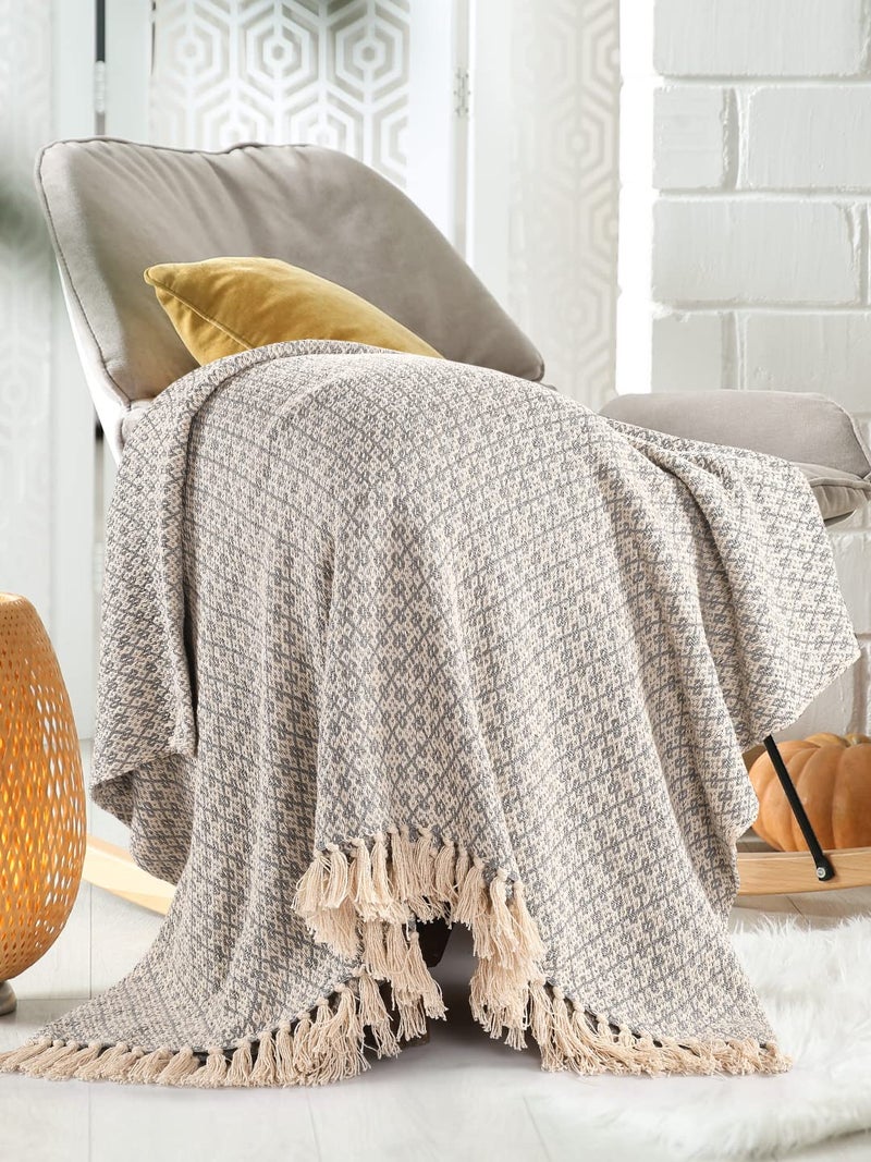 SASHAA WORLD Soft Throw Blanket | Used Both Indoor and Outdoor |Blanket for Living Room, Sofa, Bed & Chair | Grey Throw Blanket| Pack of 1, 180 x130 cm, Cotton| Reversible - Image 1