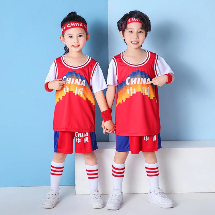 Children'S Basketball Clothes Suit Boys Summer Kindergarten Baby Performance Costume Girls Elementary School Students Training Blue Jersey - Image 5