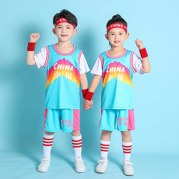 Children'S Basketball Clothes Suit Boys Summer Kindergarten Baby Performance Costume Girls Elementary School Students Training Blue Jersey - Image 1