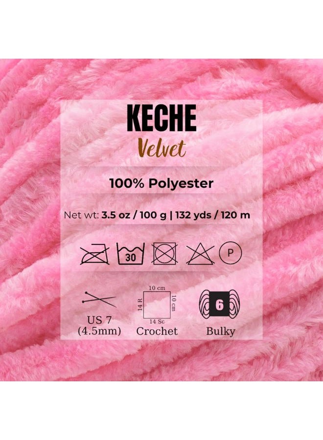 Keche Velvet Yarn for Crocheting, Soft Chenille Bulky Baby Blanket Amigurumi Yarn 100 gr (132 yds) - Baby Pink - Image 2