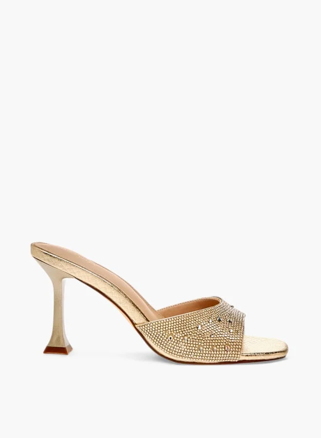 Women Embellished Slip-On Sandals with Flared Heels