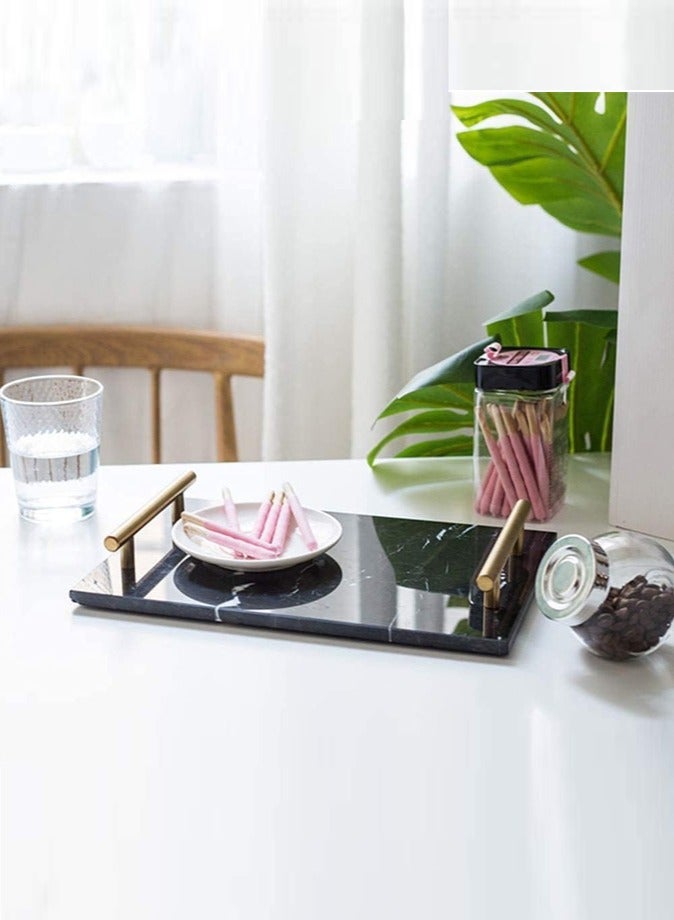 1Chase Natural  Marble Stone Decorative  Serving Tray with Gold Handle 30x20CM,  Serving Platter,Cheese Board,Charcuterie Boards for Cheese, Meats, Appetizers, Dried Fruits,  Black - Image 4