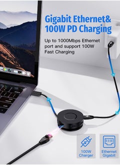 USB C Docking Station Dual Monitor 7in1 Round Multifunctional Multiport Adapter with 2 4K HDMI 100W PD Micro SD Card Reader 2 USB 3.0 Gigabit Ethernet for MacBook Dell HP Lenovo Laptops