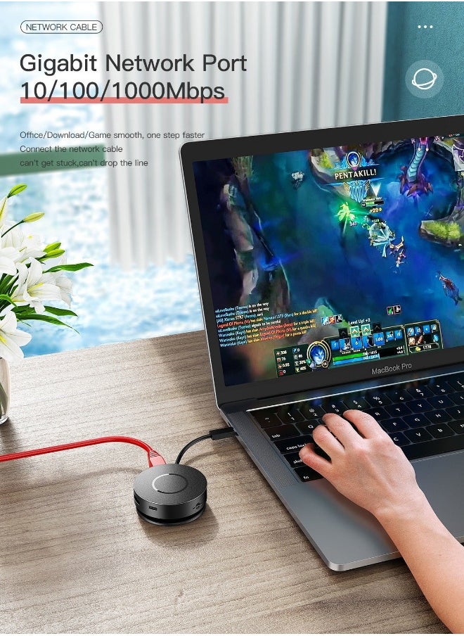 Generic - USB C Docking Station Dual Monitor 7in1 Round Multifunctional Multiport Adapter with 2 4K HDMI 100W PD Micro SD Card Reader 2 USB 3.0 Gigabit Ethernet for MacBook Dell HP Lenovo Laptops - Image 1