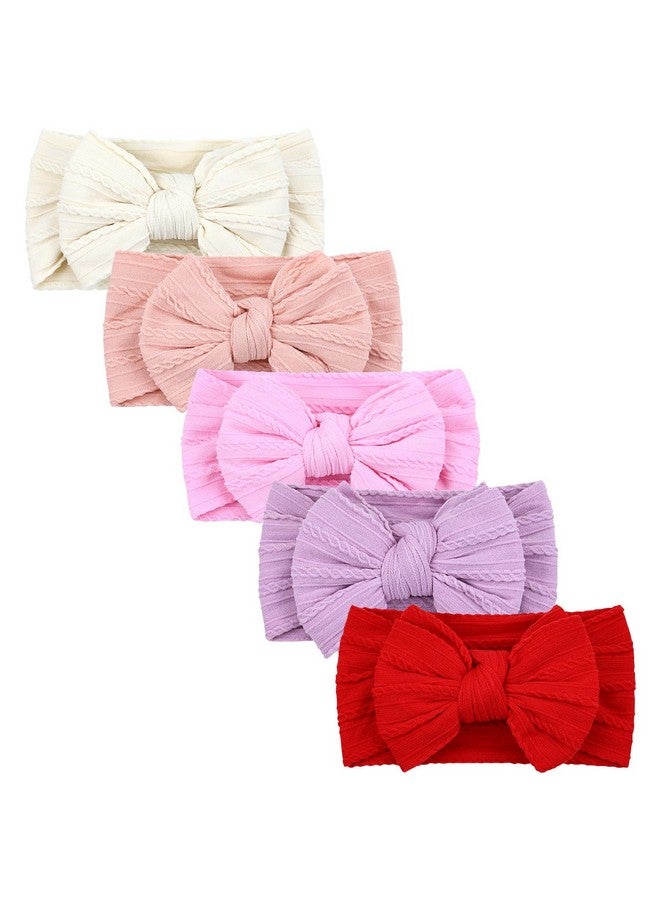 Cinaci 5 Pieces Soft Stretchy Wide Baby Girl Headbands with Bow Headwraps Hair Bows Bands Accessories for Baby Boys Girls Newborns Infants Toddlers (5PCS S1, One Size)