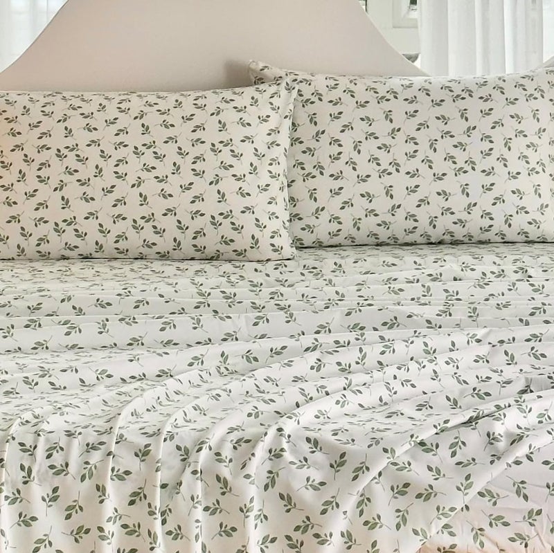 HYPREST Green Leaf Sheets Queen, Deep Pocket Sheets, 1800 Thread Count Leaf Bed Sheets Soft Breathable Cute Aesthetic Shabby Chic Bed Sheets, Oeko-Tex Certificated- Up to 18 Inch - Image 3