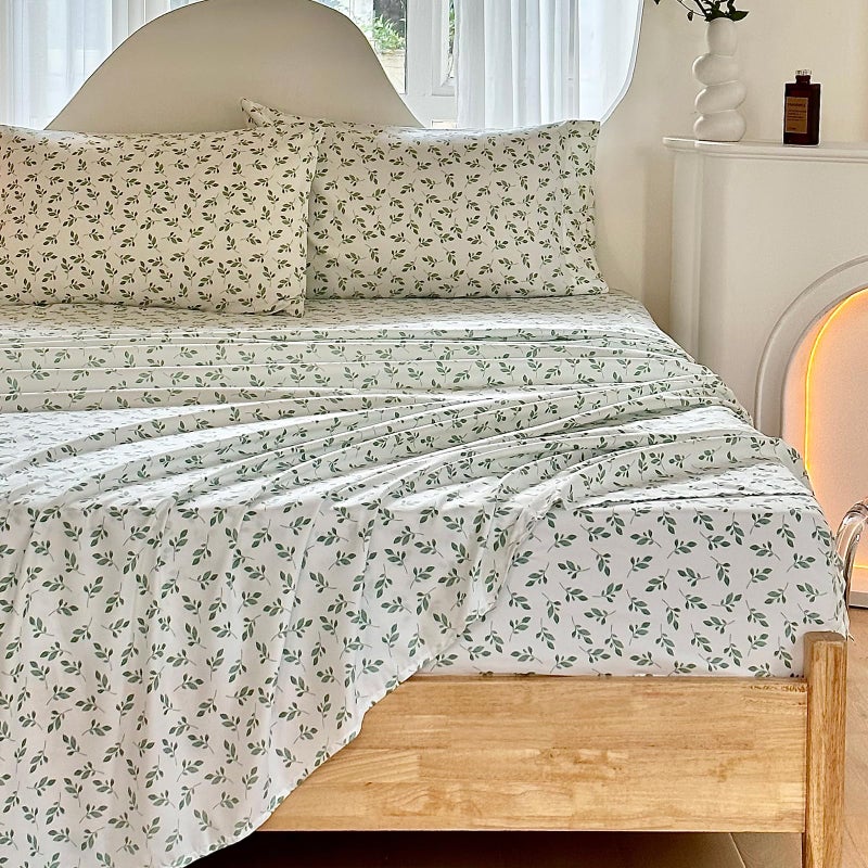 HYPREST Green Leaf Sheets Queen, Deep Pocket Sheets, 1800 Thread Count Leaf Bed Sheets Soft Breathable Cute Aesthetic Shabby Chic Bed Sheets, Oeko-Tex Certificated- Up to 18 Inch - Image 1