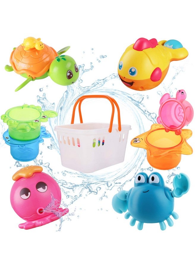 iPlay, iLearn Baby Bath Toys w/ Organizer, Water Squirting Octopus, Wind Up Swimming Turtle, Bathtub & Shower, Stacking Cups, Gift for 6, 9, 12, 18 Months 1, 2, 3 Years, Toddlers, Girls, Boys & Kids - Image 1