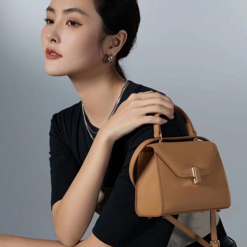 2023 New Elegant Genuine Leather Small Square Bag Palm Print Cowhide Simple Handbag Fashionable All-Match Crossbody Shoulder Bag - Image 4