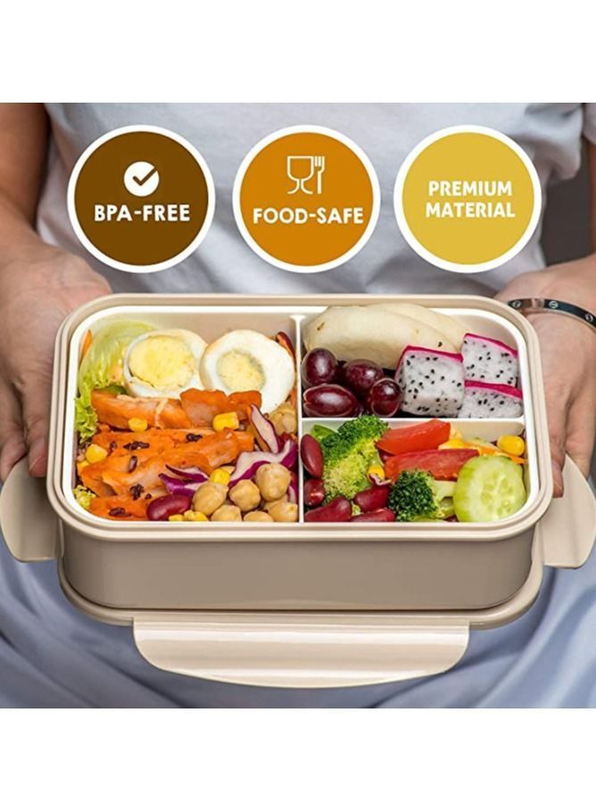 Bento Box, 3 Compartments 1402ml Lunch Box For Kids and Adults with Reusable Spoon Fork - Image 2