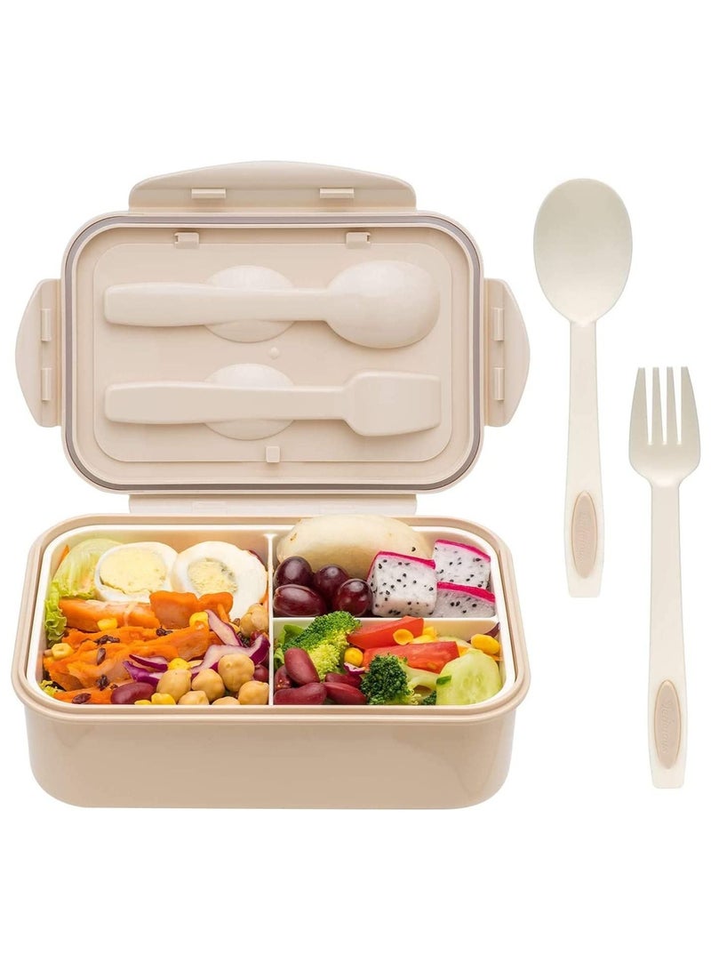 Bento Box, 3 Compartments 1402ml Lunch Box For Kids and Adults with Reusable Spoon Fork - Image 1