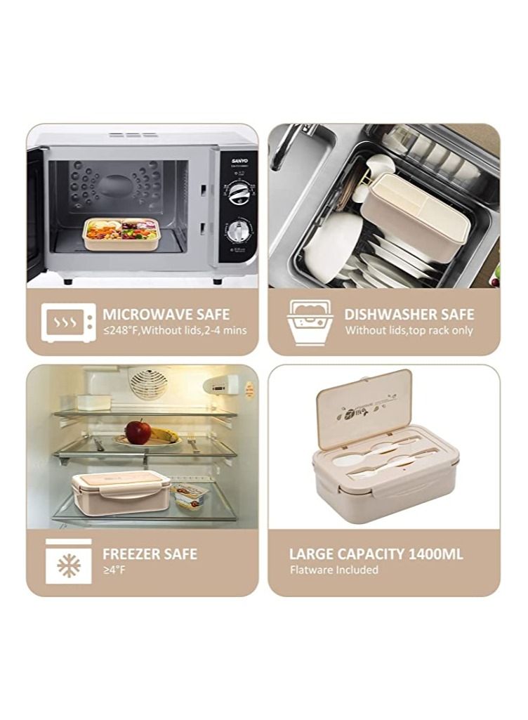 Bento Box, 3 Compartments 1402ml Lunch Box For Kids and Adults with Reusable Spoon Fork - Image 4