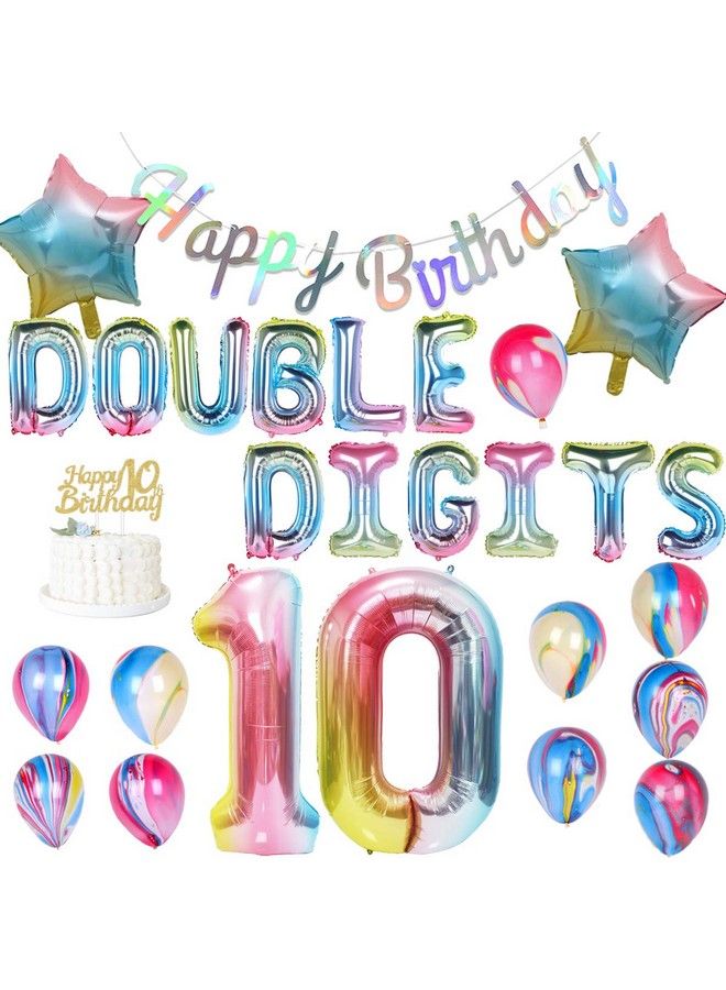 Rainbow 10Th Birthday Decorations For Girls Double Digits Birthday Party Decorations Banner Number 10 Balloon Star Balloons - Image 1