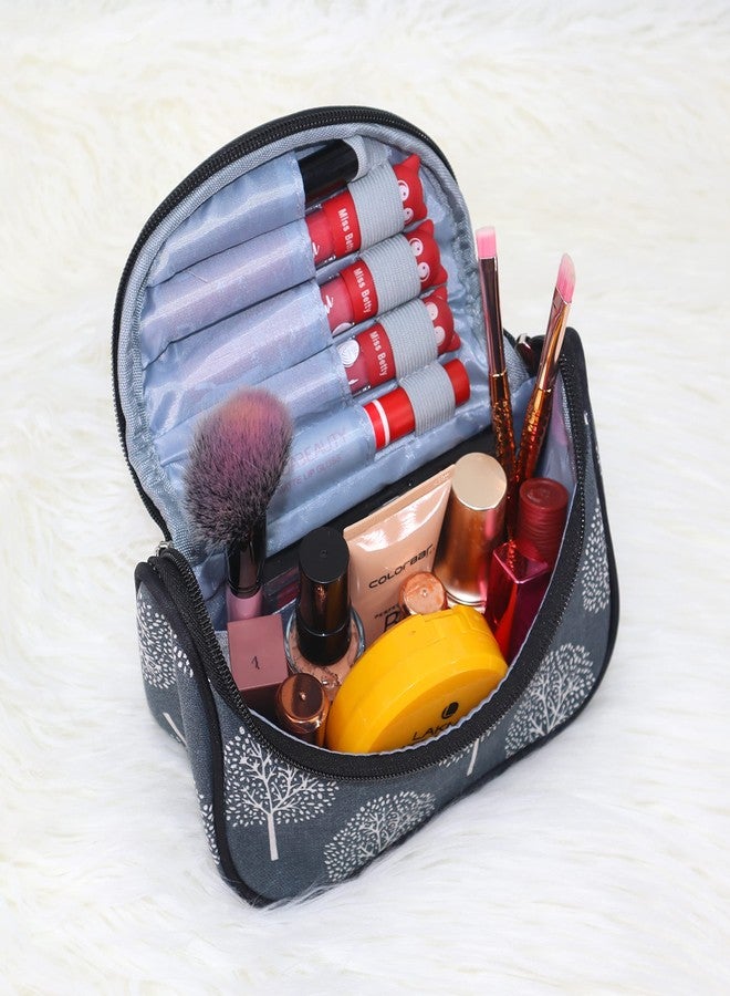 Ayaha Floral Print Cosmetics Pouch Makeup Pouch Vanity Case Jewellery Pouch Stationery Pencil Case Travel Organiser Travel Pouch Bridal Gift (Grey) - Image 2