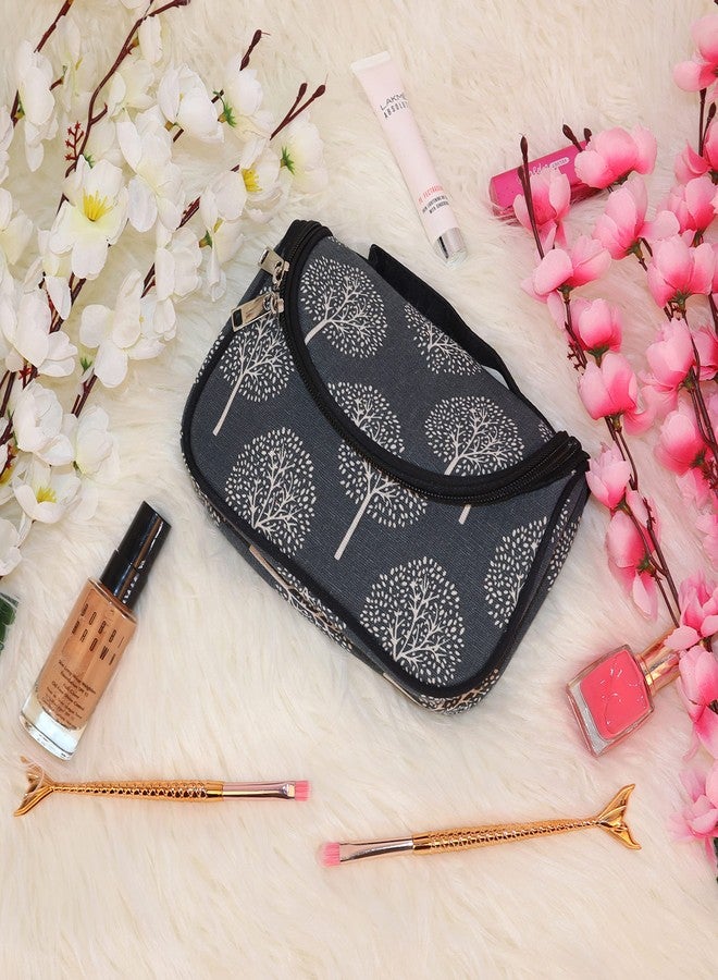 Ayaha Floral Print Cosmetics Pouch Makeup Pouch Vanity Case Jewellery Pouch Stationery Pencil Case Travel Organiser Travel Pouch Bridal Gift (Grey) - Image 5