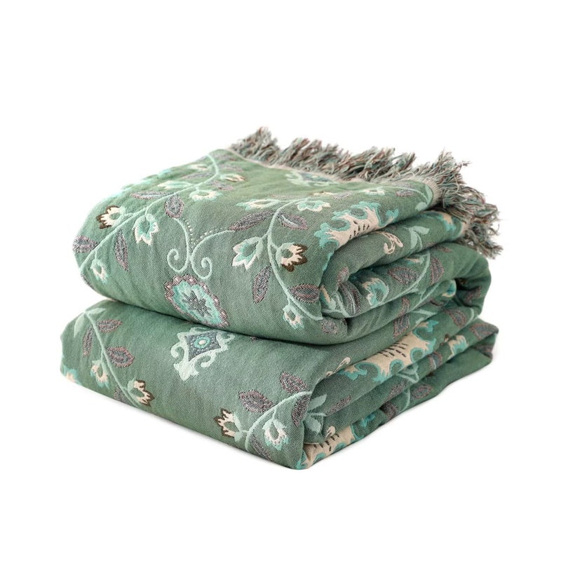 LUTBM Boho Throw Blanket for Bed 100 Cotton Ultra Soft Rustic Quilt Summer Blanket Floral Printed Farmhouse Decor Bed Blankets90x98 All Season Rustic Throw for Sofa Couch Chair - Image 2