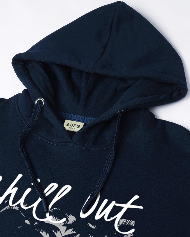 ADRO Men's Cotton Blend Neck Hooded Sweatshirt (H24-CHILL-NB_Navy Blue - Image 5