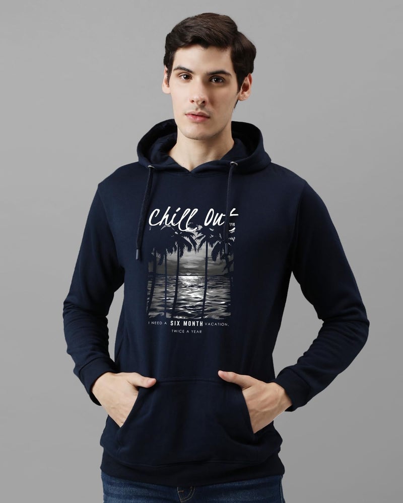 ADRO Men's Cotton Blend Neck Hooded Sweatshirt (H24-CHILL-NB_Navy Blue - Image 3
