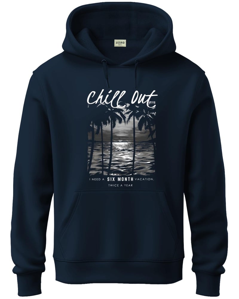ADRO Men's Cotton Blend Neck Hooded Sweatshirt (H24-CHILL-NB_Navy Blue - Image 1