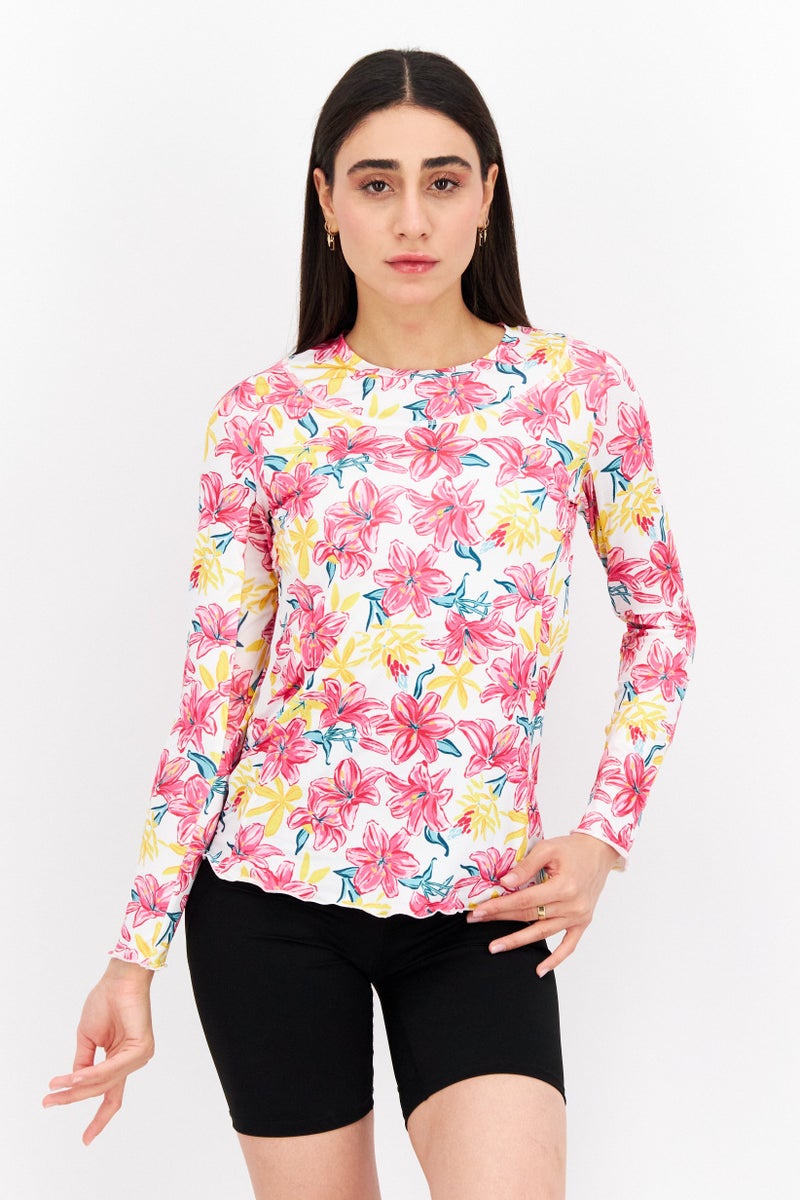 Gottex Women Sportswear Fit Floral Print Long Sleeve Training Top, Multicolor - Image 1