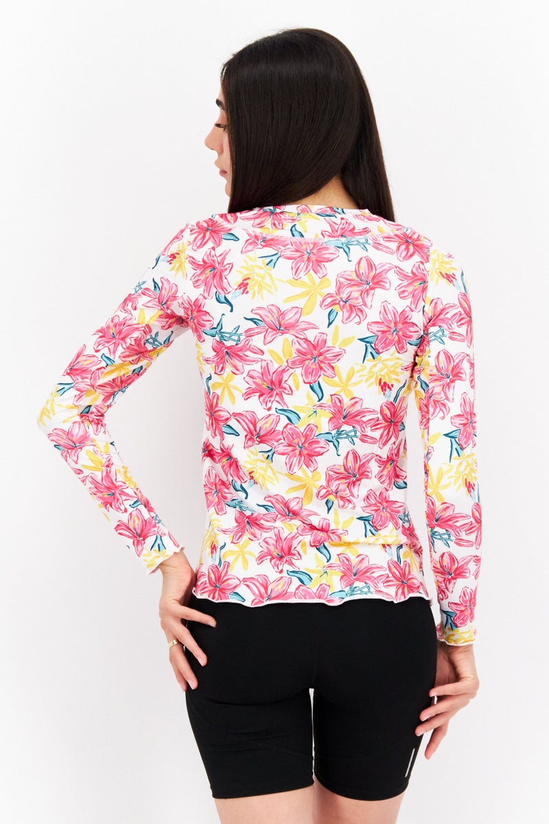 Gottex Women Sportswear Fit Floral Print Long Sleeve Training Top, Multicolor - Image 3