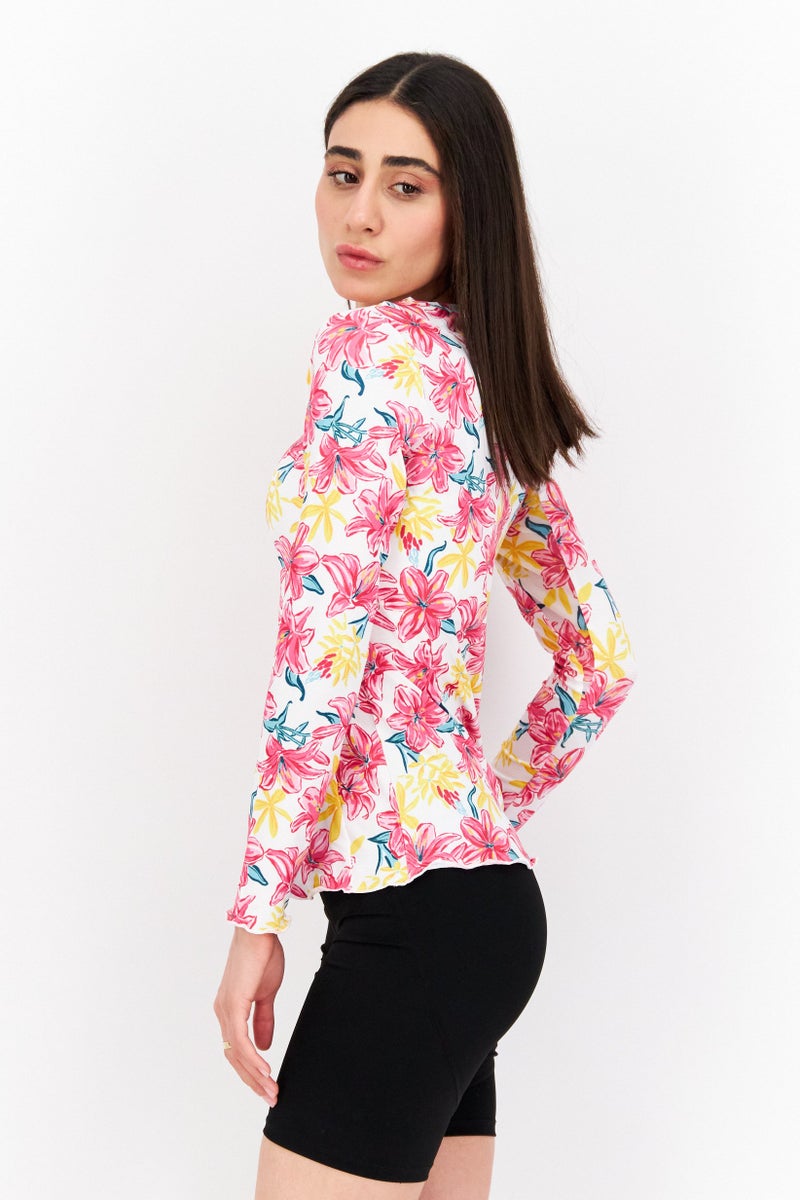 Gottex Women Sportswear Fit Floral Print Long Sleeve Training Top, Multicolor - Image 4