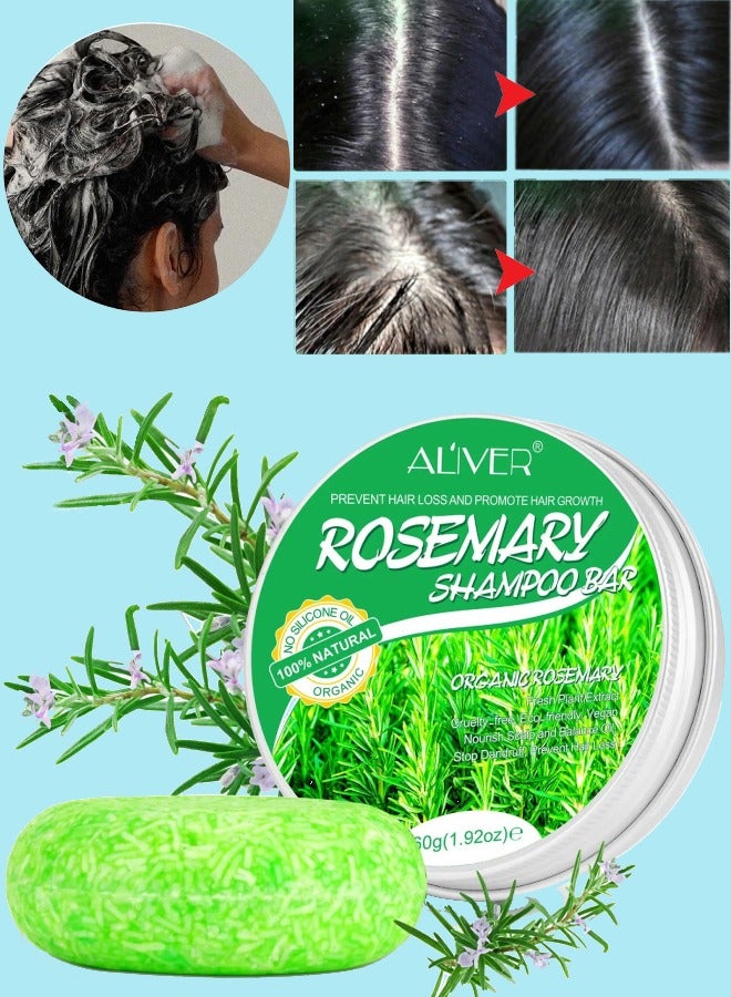 ALIVER 60g Natural Rosemary Shampoo Bar Rosemary Oil Shampoo Bar for Hair Growth Solid Shampoo Soap Deep Cleansing Hair Shampoo Anti Hair Loss Smooth Hair Strengthen Hair Nourish Scalp Organic Solid Shampoo  - Image 1