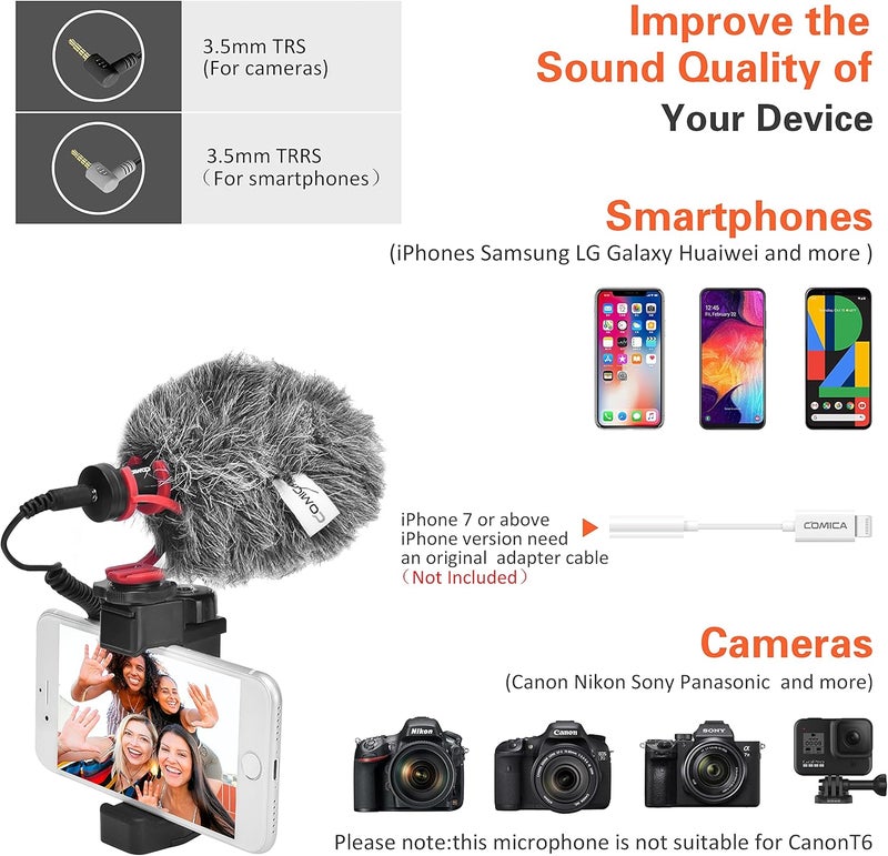 COMICA CVM-VM10II Video Shotgun Microphone with Shock Mount and Wind Muff for DSLR Cameras and Smartphones - Image 5