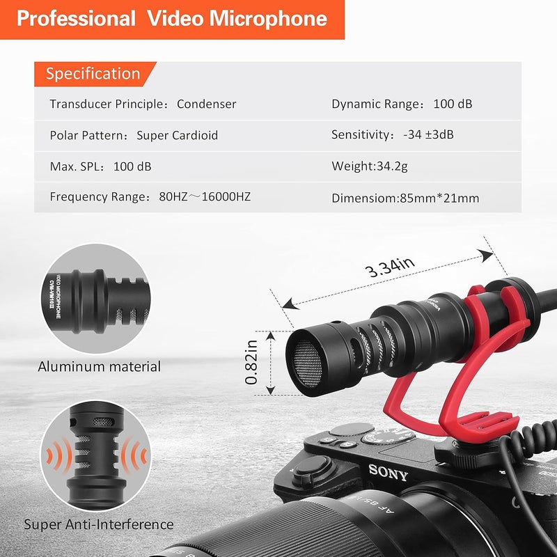 COMICA CVM-VM10II Video Shotgun Microphone with Shock Mount and Wind Muff for DSLR Cameras and Smartphones - Image 3