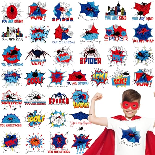 Tellingyou 36 Sheets Iron on Transfers Patches Dtf Ready to Press Vinyl Iron on Patch Embroidered Applique for T Shirt Jacket Pillow Covers Backpack Hoodies DIY Decorations(Spider) - Image 1