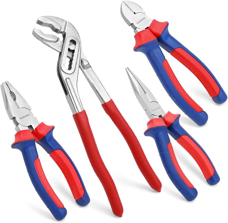 WORKPRO 4-Piece Pliers Set - Includes Long Nose, Linesman, Diagonal, and Water Pump Pliers - Image 1