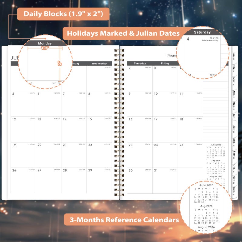 Journaltastic Monthly Planner 2026-2028 - 2 Year Planner 2026-2028, Jul.2026 - Jun.2028, 9" x 11", Calendar Planner, 24 Month Calendar with Tabs, Twin-wire Binding + Back Pocket - Galaxy - Image 4