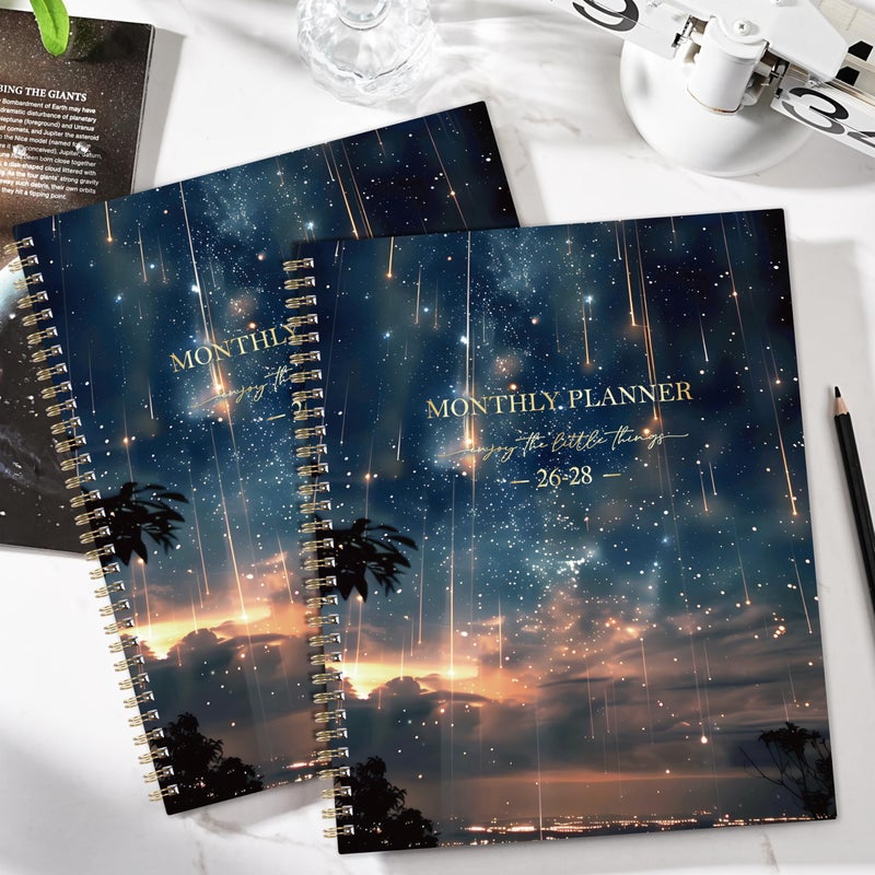 Journaltastic Monthly Planner 2026-2028 - 2 Year Planner 2026-2028, Jul.2026 - Jun.2028, 9" x 11", Calendar Planner, 24 Month Calendar with Tabs, Twin-wire Binding + Back Pocket - Galaxy - Image 2