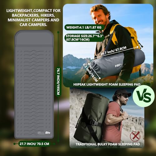 HiiPeak Memory Sleeping Pad Compact 3 Thick Foam Sleeping Mats with Pillow 95 RValue Insulated Camping Mattress Pad Easy Inflate Deflate Inflatable Sleep Mat for Backpacking Hiking Car Tent - Image 3