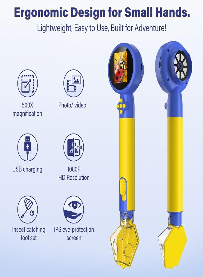 ICECTR 2 in 1 Kids Microscope with Bug Catcher,HD 500X Digital Microscope for Kids with 2" Screen,Photo and Video,STEM Educational Science Kit Learning Toys for Age 3-12 Girls & Boys Birthday Gifts (Blue) - Image 4