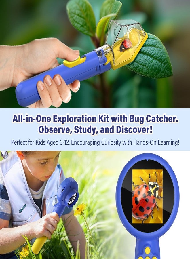 ICECTR 2 in 1 Kids Microscope with Bug Catcher,HD 500X Digital Microscope for Kids with 2" Screen,Photo and Video,STEM Educational Science Kit Learning Toys for Age 3-12 Girls & Boys Birthday Gifts (Blue) - Image 2