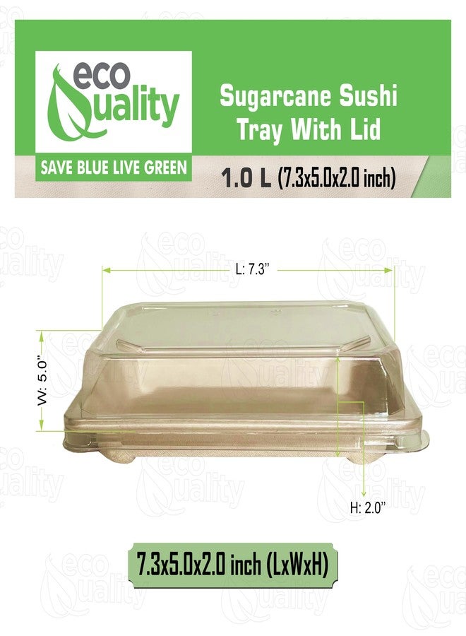 EcoQuality Large Compostable Sushi Trays with Lids - Natural Sugarcane Bagasse Take Out Sushi Container - Biodegradable, Disposable Sushi Plate with Lid, Eco Friendly, To go, Serving Tray (25) - Image 3