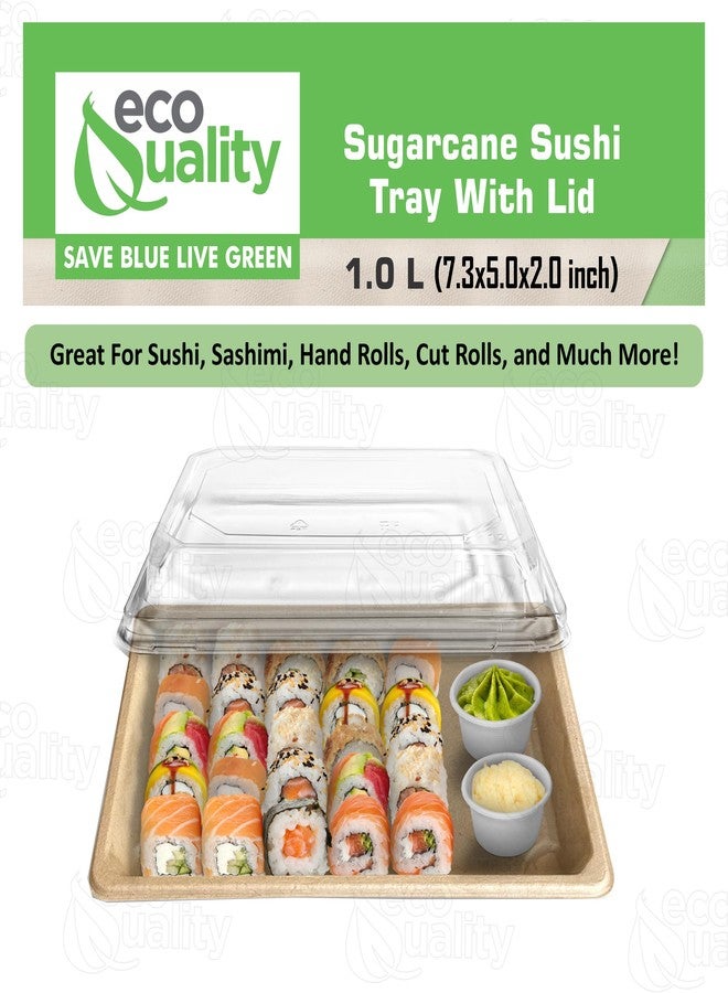 EcoQuality Large Compostable Sushi Trays with Lids - Natural Sugarcane Bagasse Take Out Sushi Container - Biodegradable, Disposable Sushi Plate with Lid, Eco Friendly, To go, Serving Tray (25) - Image 5