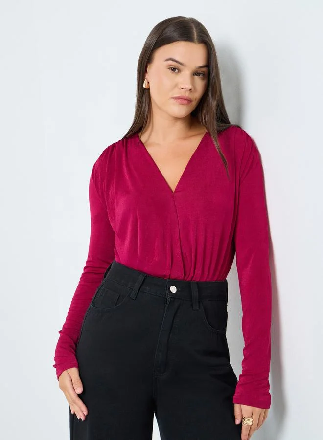 Styli Styli Red Deep V Neck Wrap Bodysuit