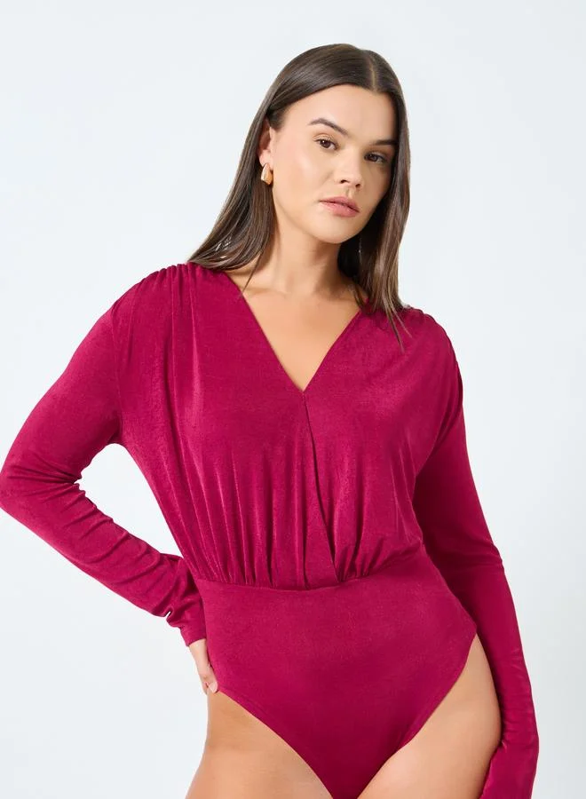 Styli Red Deep V Neck Wrap Bodysuit
