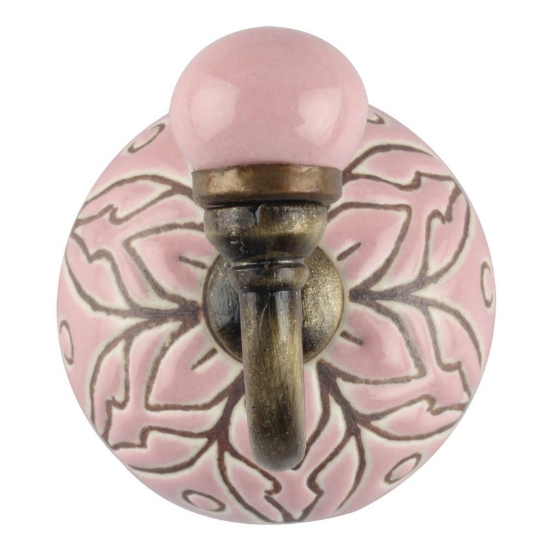 Indian-Shelf IndianShelf Handmade Ceramic Amaryllis Etched Wall Hooks Hangers Holders 878 cm Pink 1 Piece WWH5441  - Image 2