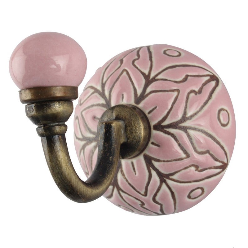 Indian-Shelf IndianShelf Handmade Ceramic Amaryllis Etched Wall Hooks Hangers Holders 878 cm Pink 1 Piece WWH5441  - Image 1