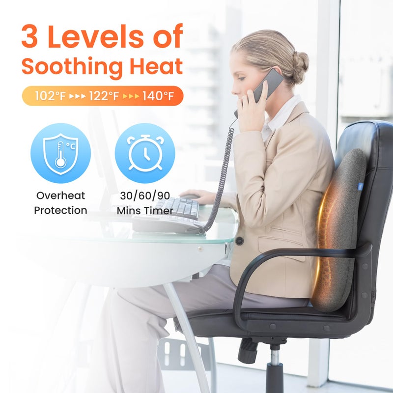 CILI Heated Lumbar Support Pillow for Office Chair, Ergonomic Back Support Cushion with Vibration, Memory Foam Chair Back Massager, Gifts for Mom/Dad - Image 2