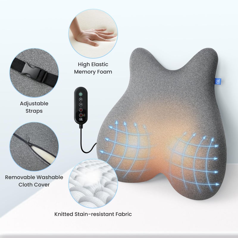CILI Heated Lumbar Support Pillow for Office Chair, Ergonomic Back Support Cushion with Vibration, Memory Foam Chair Back Massager, Gifts for Mom/Dad - Image 5